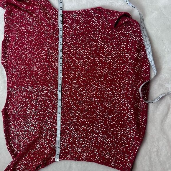 Adrienne Vittadini Womem's L Balloon Sleeve Silver Sparkle Red Cocktail Blouse - Picture 6 of 10